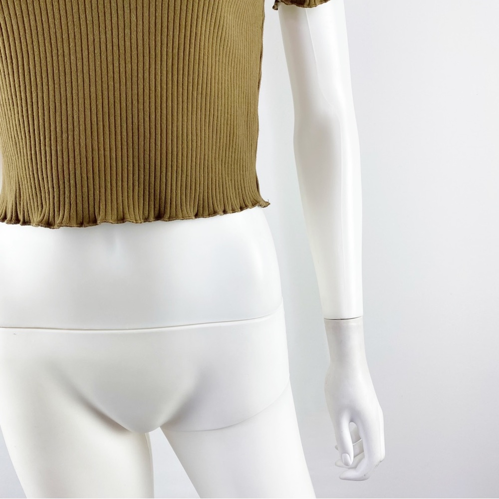 Good American Khaki Green Short Sleeve Cropped Rib Knit T-Shirt Top Size S - Picture 4 of 7